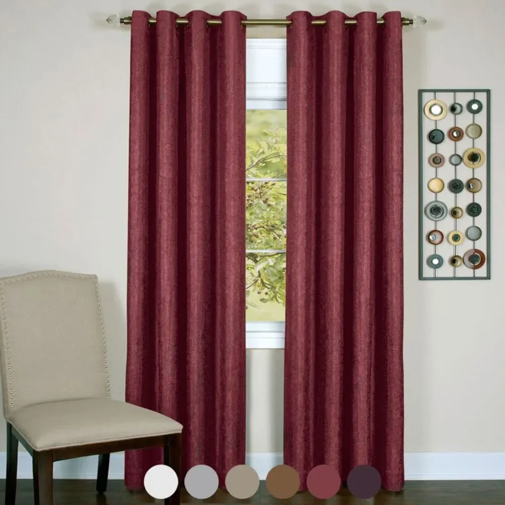 Burgundy Solid Textured Window Blackout Curtain Line Panel with 8 Grommets (1.5